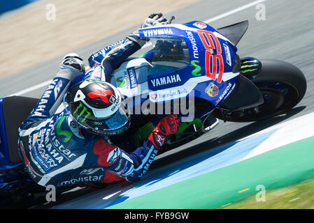 Jerez De La Frontera, Spanien. 24. April 2016. Jorge Lorenzo, spanische MotoGP-Fahrer im race6-Team Movistar Yamaha MotoGP Spaniens, in der Rennstrecke von Jerez. Bildnachweis: Kiko Jimenez/Alamy Live-Nachrichten Stockfoto