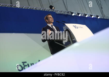 Neue Demokratie Präsident Adressen Kyriakos Mitsotakis Teilnehmer und Unterstützer der Partei während des dritten Tages des 10. Kongresses der konservativen Partei. (Foto von Panayiotis Tzamaros/Pacific Press Stockfoto
