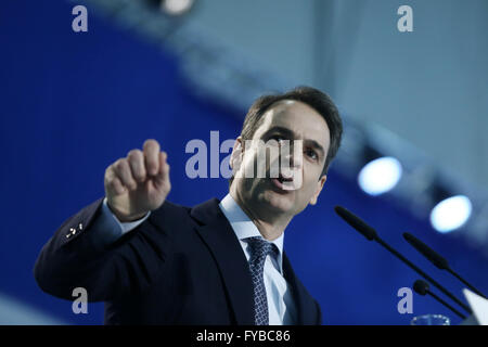 Neue Demokratie Präsident Adressen Kyriakos Mitsotakis Teilnehmer und Unterstützer der Partei während des dritten Tages des 10. Kongresses der konservativen Partei. (Foto von Panayiotis Tzamaros/Pacific Press Stockfoto