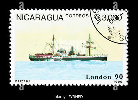 Briefmarke aus Nicaragua, die Darstellung des Dampfer Orizaba. Stockfoto