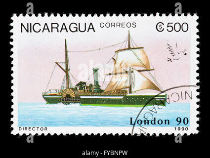 Briefmarke aus Nicaragua, die Darstellung des Dampfer Direktor. Stockfoto