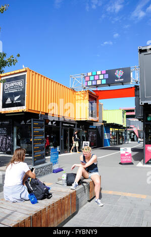 Eingang zum Re: START Container Mall, Cashel Street, Christchurch, Canterbury, Neuseeland Stockfoto