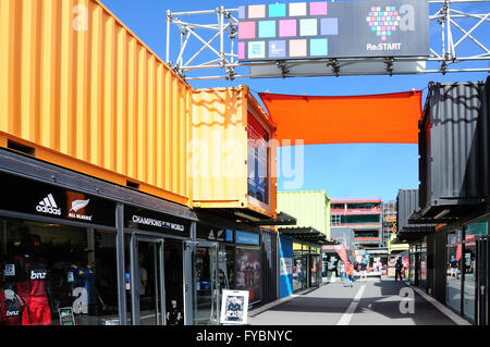 Eingang zum Re: START Container Mall, Cashel Street, Christchurch, Canterbury, Neuseeland Stockfoto