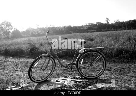 Klassischen Stil American Cruiser-Fahrrad geparkt auf einen Feldweg, April 2016 Stockfoto