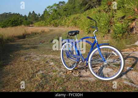 Klassischen Stil American Cruiser-Fahrrad geparkt auf einen Feldweg, April 2016 Stockfoto