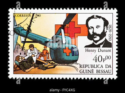 Briefmarke aus Guinea Bissau, Henry Dunant, Gründer des internationalen Roten Kreuzes darstellen. Stockfoto