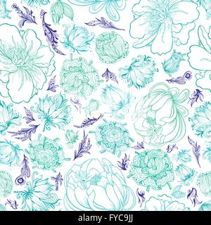Nahtlose romantisch eleganten Hintergrund mit ornamentalen Doodle Stil Blumen Stock Vektor