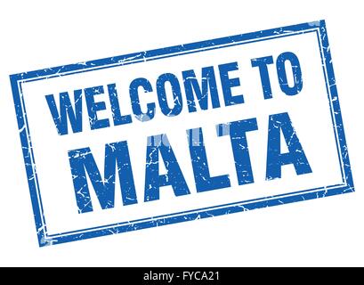 Malta blaue Quadrat Grunge willkommen isoliert Stempel Stock Vektor