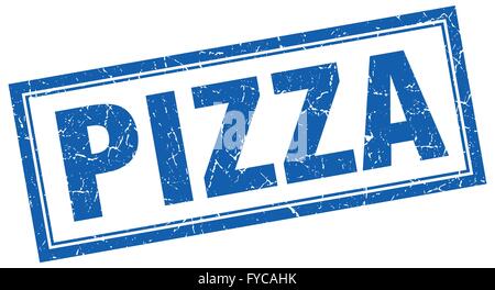 Pizza blauen quadratischen Grunge Stempel auf weiß Stock Vektor