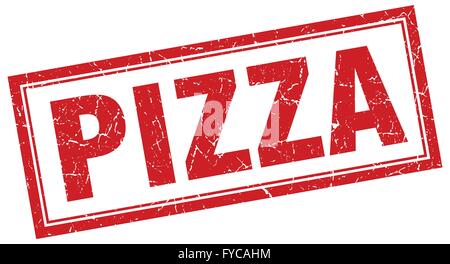 Pizza rotes Quadrat Grunge Stempel auf weiß Stock Vektor