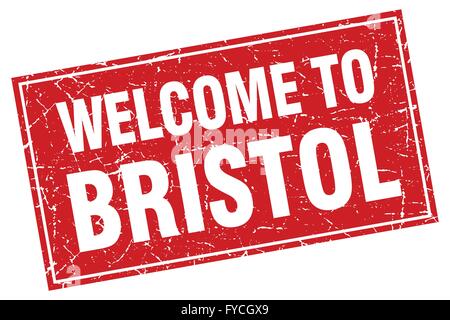 Bristol rotes Quadrat Grunge Stempel willkommen Stock Vektor