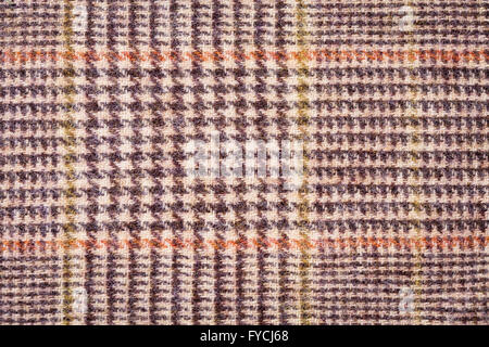 Braun und grau Karo Wolle Stoff Closeup Textur Stockfoto