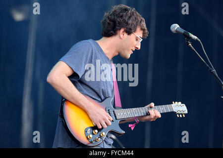 BARCELONA - 29 Mai: Immobilien (US-amerikanische Indie-Rock und Dream pop-Band) führt bei Heineken Primavera Sound Festival 2014. Stockfoto