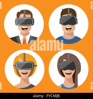 Virtual-Reality Brille flache Symbole für Mann und Frau Stock Vektor