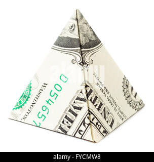 Origami-Dollar-Pyramide isolierten auf weißen Hintergrund. Stock Bild. Stockfoto