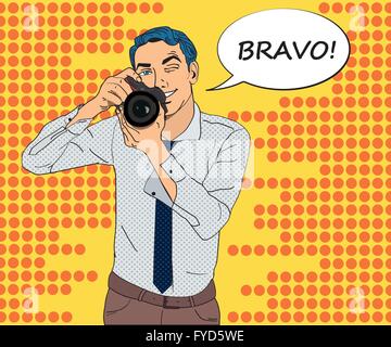 Fotograf mit Kamera im Studio mockup Stock Vektor