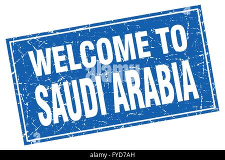 Saudi Arabien blauen quadratischen Grunge Stempel willkommen Stock Vektor