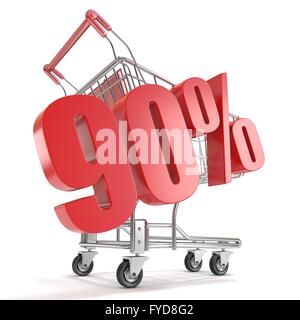 90 % - 90 % Rabatt vor Warenkorb. Verkauf-Konzept. 3D-Render Abbildung isoliert auf weißem Hintergrund Stockfoto