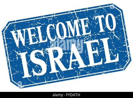 Willkommen Sie bei Israel-blauen quadratischen Grunge-Stempel Stock Vektor