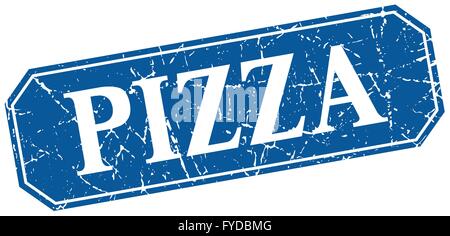 Pizza blaue Quadrat Vintage Grunge isoliert Zeichen Stock Vektor