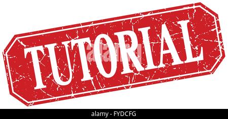Tutorial rotes Quadrat Vintage Grunge isolierte Zeichen Stock Vektor