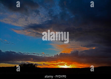 Großbritannien Wetter. am frühen Abend Sonnenuntergang mit threating Gewitterwolken über Green Erz in Somerset in der Nähe der Stadt Wells. Robert Timoney/AlamyliveNews. Stockfoto
