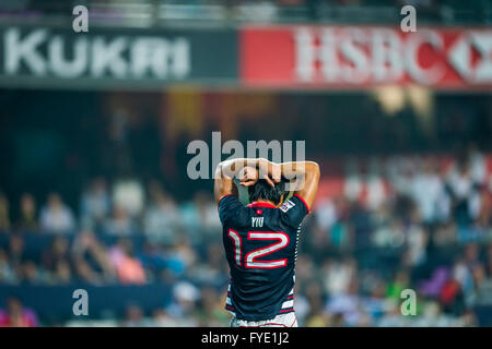 Japan Vs Hong Kong während der HSBC 2016 / Cathay Pacific Hong Kong Sevens, Hong Kong Stadium. Am 9. April. Stockfoto