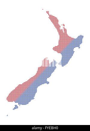 New Zealand Punkt Karte in rot und blau auf einem weißen Hintergrund isoliert Stockfoto