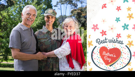 Zusammengesetztes Bild Porträt Armee Frau mit Eltern Stockfoto