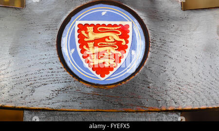 Emblem an der Universität Oxford Oriel College (früher bekannt als Kings College) 1326 von Adam de Brome gegründet. Stockfoto