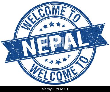 Willkommen Sie in Nepal blaue Runde Band Stempel Stock Vektor