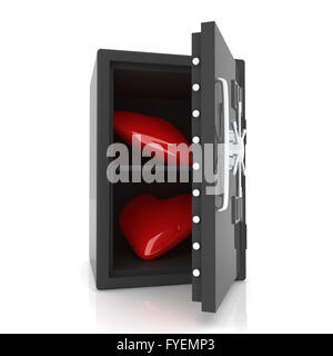 Herzen in einem Safe Stockfoto