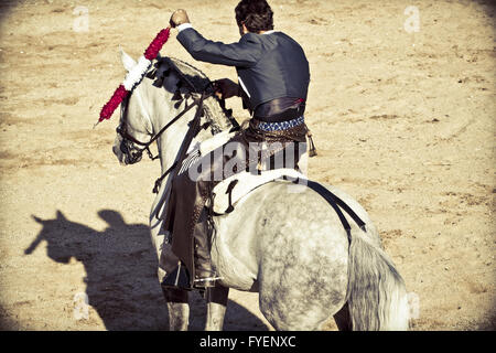 Stierkampf auf dem Pferderücken. Typischen spanischen Stierkampf. Stockfoto