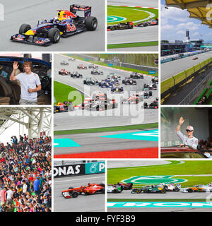 SEPANG, MALAYSIA - APRIL 10: Collage aus Fotos beim Rennen der Formel 1 GP, 10. April 2011, Sepang, Malaysia Stockfoto