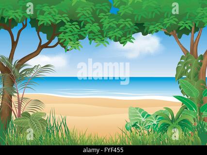 Wunderschönen tropischen Strand am Wald Stock Vektor