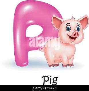 Außenillustration P Brief für Schwein Stock Vektor
