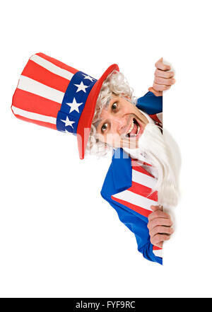 Serie mit Uncle Sam Charakter in verschiedenen Posen mit Requisiten. Stockfoto