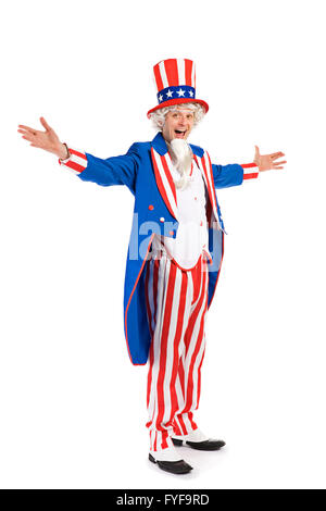 Serie mit Uncle Sam Charakter in verschiedenen Posen mit Requisiten. Stockfoto