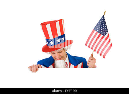 Serie mit Uncle Sam Charakter in verschiedenen Posen mit Requisiten. Stockfoto