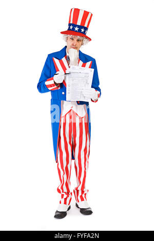 Serie mit Uncle Sam Charakter in verschiedenen Posen mit Requisiten. Stockfoto