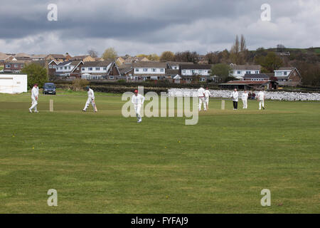 Englisches Spiel Cricket gespielt wird auf einem lokalen Dorf Stockfoto