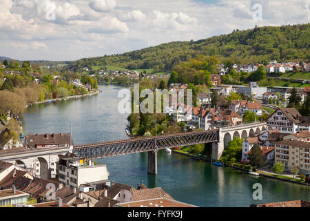 Blick von der Festung Munot über der Stadt Schaffhausen, Hochrhein, Kanton Schaffhausen, Schweiz Stockfoto