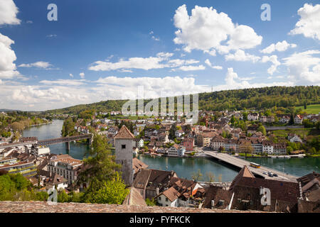 Blick von der Festung Munot über der Stadt Schaffhausen, Hochrhein, Kanton Schaffhausen, Schweiz Stockfoto