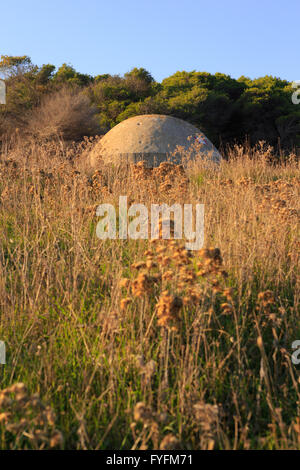 Dem zweiten Weltkrieg Beton Bunker in der Nähe der adriatischen Küste am Capo Hartweizenpasta, Apulien (Puglia), Italien Stockfoto