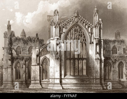 Str. Marys Abbey, Melrose, teilweise Klosterruine des Zisterzienserordens in Melrose, Roxburghshire, Schottland Stockfoto