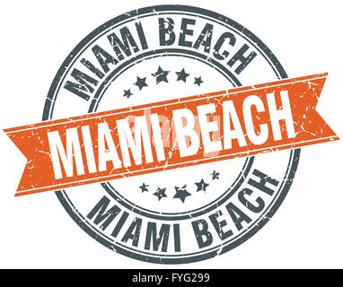 Miami Beach rote Runde Grunge Vintage Band Stempel Stock Vektor