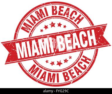 Miami Beach rote Runde Grunge Vintage Band Stempel Stock Vektor