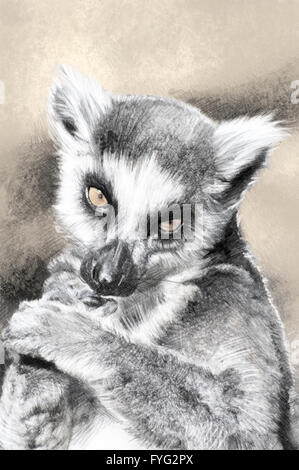 Abbildung Skizze Lemur mit digital-Tablette gemacht Stockfoto