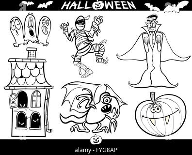 Halloween Cartoon Themes für Malbuch Stockfoto