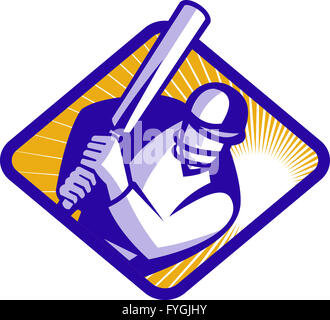 Cricket-Spieler Schlagmann Batting Retro Stockfoto